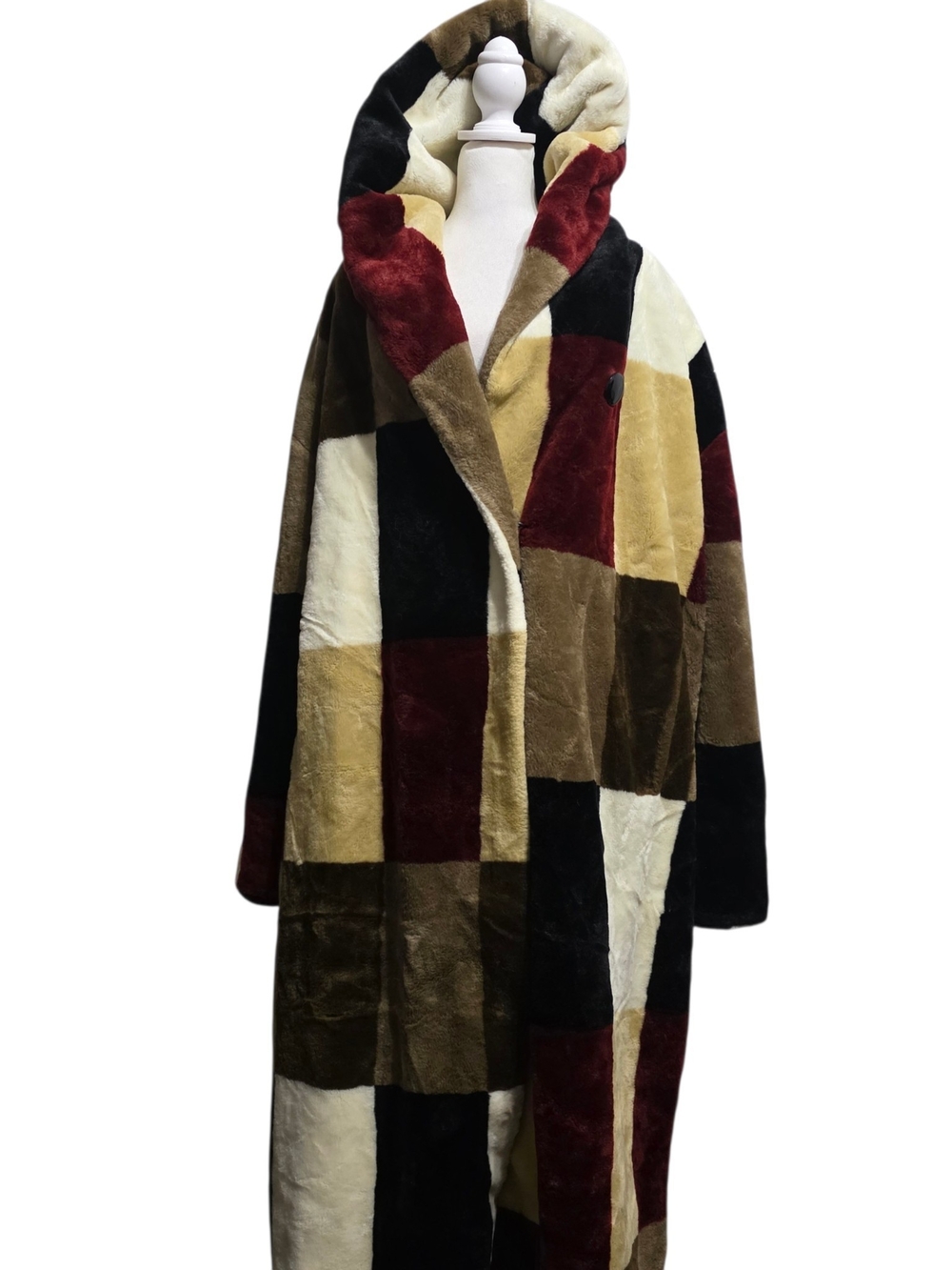 Olympia Limited Faux Fur Patchwork Hooded Coat Vintage Long Teddy Coat Oversized